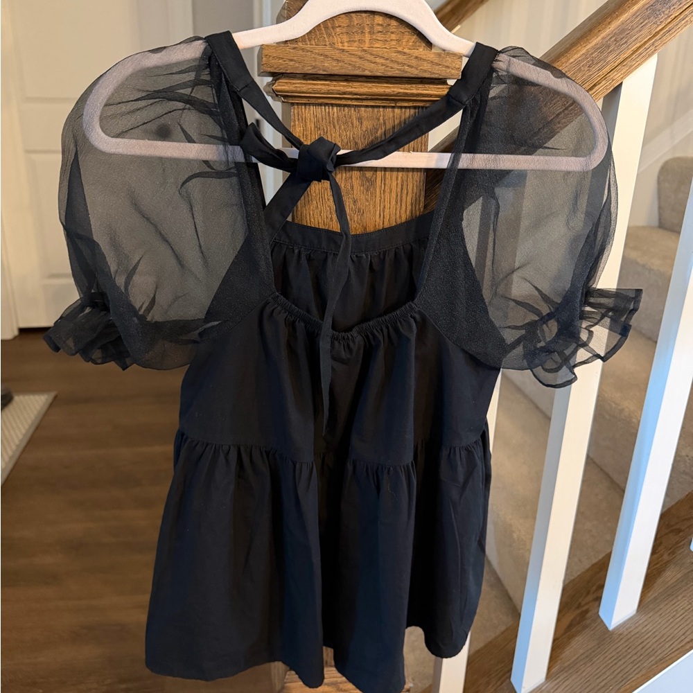Topshop Black Puff Sleeve Blouse